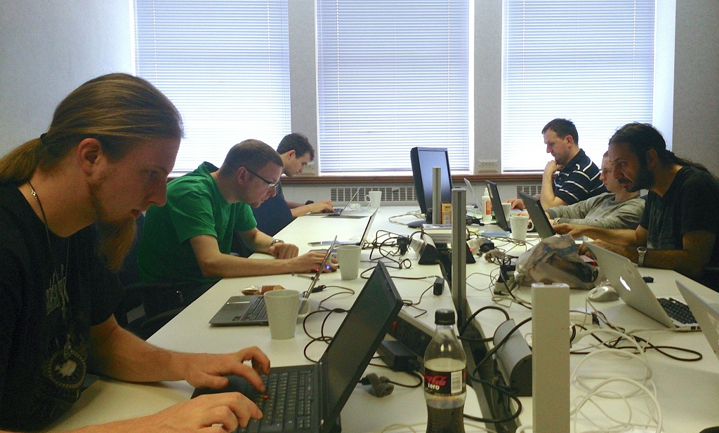 Hands on hacking at the London Gerrit Hackathon - Photo by Fredrik Luthander